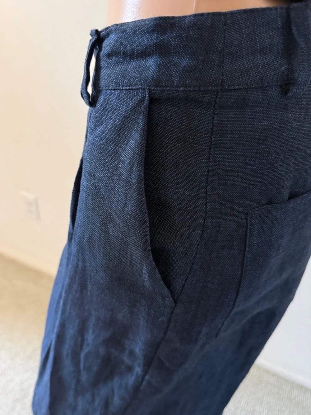 Zara Dark Navy Wide-Leg High-Rise Trousers